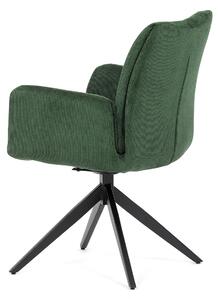 Židle jídelní, zelená látka, otočný mechanismus 180°, černý kov