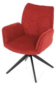 Židle jídelní, červená látka, otočný mechanismus 180°, černý kov