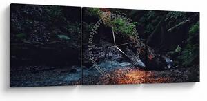 Obraz horské říčky (s hodinami) (90x30 cm)