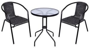 Set balkónový ALESIA, čierny/antracit, stôl 70x60 cm, 2x stolička 52x55x73 cm, oceľ
