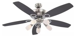 GLOBO 0337 JERRY stropní ventilátor s osvětlením na pětici 5xE14 1300 mm s tahovým vypínačem nikl