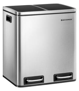 Koš na třídění odpadu SORT 30l (2×15l), stříbrná/černá SongmicsHome