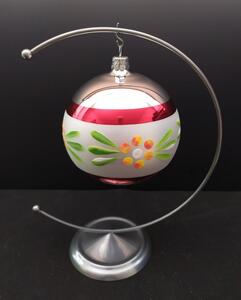 Slezská tvorba Sada skleněných vánočních ozdob koule stříbrné malovaný barevný dekor
