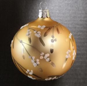 Slezská tvorba Sada skleněných vánočních ozdob koule hladká stříbřená zlatý mat větvičky