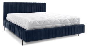 Tmavě modrá čalouněná dvoulůžková postel s úložným prostorem s roštem 140x200 cm Plissa – ELTAP