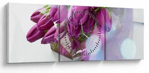 Obraz - kytice tulipánů (s hodinami) (90x30 cm)