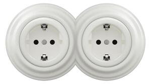 Reblig -Dvojitá retro zásuvka domovní s rámečkem SCHUKO 230V keramická bílá