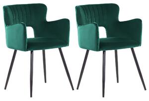 Sada 2 sametových jídelních židlí smaragdové zelené SANILAC