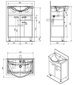 Aqualine, KERAMIA FRESH umyvadlová skříňka, 1 zásuvka, 60,6x74x33,7cm, bílá, 50064A