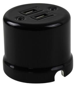 Elhard - Keramická retro zásuvka 2xUSB-A černá