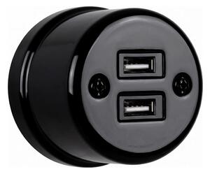 Elhard - Keramická retro zásuvka 2xUSB-A černá