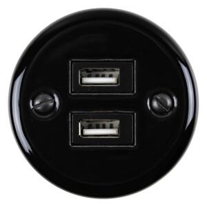 Elhard - Keramická retro zásuvka 2xUSB-A černá