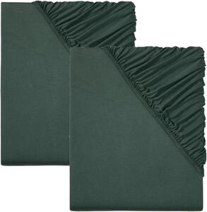 LIVARNO home Sada žerzejových napínacích prostěradel, 90-100 x 200 cm, 2dílná, tmavě zelená (800006627)