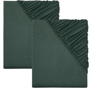 LIVARNO home Sada žerzejových napínacích prostěradel, 90-100 x 200 cm, 2dílná, tmavě zelená (800006627)