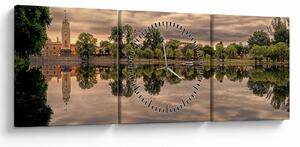 Obraz jezera a stromů (s hodinami) (90x30 cm)