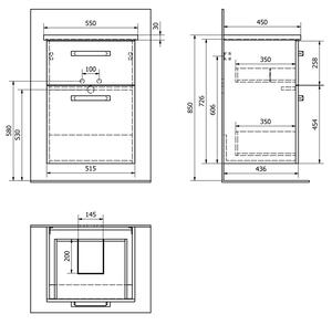 VEGA umyvadlová skříňka 51,5x72,6x43,6cm, 2x zásuvka, bílá