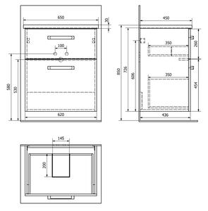 Aqualine, VEGA umyvadlová skříňka 62x72, 6x43, 8 cm, 2xzásuvka, dub platin, VG863