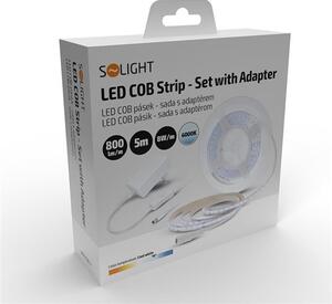 SOLIGHT COB LED pásek, sada s adaptérem, vypínač, 5m, 8W/m, 800lm/m, denní modrá