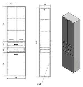 ZOJA/KERAMIA FRESH skříňka vysoká s košem 50x184x29cm, bílá