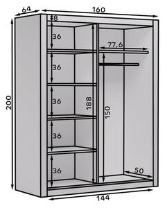 Šatní skříň se zrcadlem a posuvnými dveřmi Modi - 160 cm Barva: dub Artisan