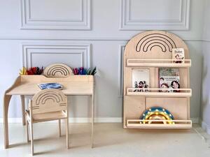 Závěsná dřevěná knihovna RAINBOW do dětského pokoje - Růžová