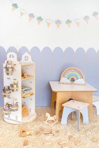 Dětský otočný regál a knihovna ve tvaru domku Zvolte barvu stran: Bílá, Zvolte barvu polic: Nelakovaná