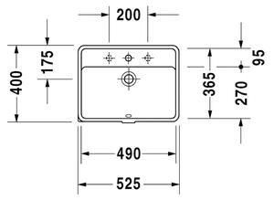 Duravit Starck 3 - Vestavěné umyvadlo, 1 otvor pro armaturu propíchnutý, 490 x 365 mm, bílé 0302490000