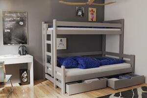 Dvoupatrová postel s úložným prostorem 90/120x200 CHARA - šedá, levé provedení
