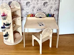 Dětský stolek RAINBOW s pastelkovníky + židle - Nelakovaná