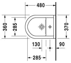 Duravit Starck 3 - Závěsný bidet Compact, 1 otvor pro armaturu propíchnutý, 360 x 475 mm, bílý 2281150000