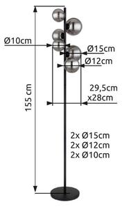 GLOBO 56133-6S RIHA stojací lampa V1550mm 6xG9 matná černá, kouřová