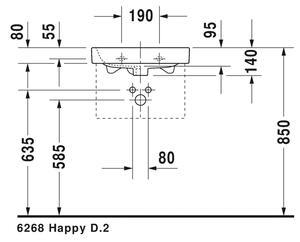 Duravit Happy D.2 - Umývátko do nábytku, 1 otvor pro armaturu propíchnutý, 50 x 36 cm, bílé 0710500000