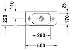 Duravit Happy D.2 - Umývátko, 1 otvor pro armaturu propíchnutý vpravo, 50 x 22 cm, bílé 0711500008