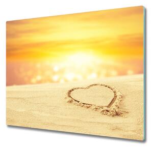 Skleněná krájecí deska Srdce na písku 60x52 cm