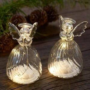 SIRIUS LED svítící anděl skleněný, čirý, 8 cm, sada 2 kusy