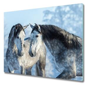 Skleněná krájecí deska Šedé koně v zimě 60x52 cm