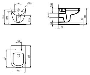 Ideal Standard Tempo- Závěsné WC, RIMLESS 36x53cm, T041501