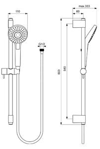 IDEAL STANDARD Ideal Rain EVO- Sprchová souprava, 600mm tyč, s 3-polohovou ruční sprchou CIRCLE ø110 mm B2233AA
