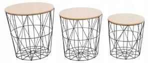 Tutumi - Drátěný příruční stolek - přírodní/černá - 41x41x44 cm - set 3 ks