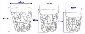 Tutumi - Drátěný příruční stolek - přírodní/černá - 41x41x44 cm - set 3 ks