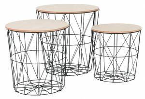 Tutumi - Příruční stolek - přírodní/černá - 41x41x44 cm - set 3 ks