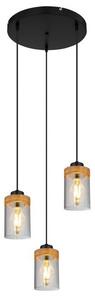 GLOBO 15557-3H FINCA závěsné svítidlo 3xE27 D390mm černá, kouřová, dřevo