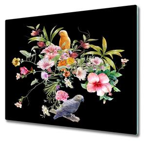 Skleněná krájecí deska Květiny a ptáci 60x52 cm