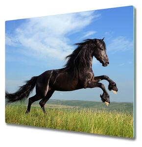 Skleněná krájecí deska Černý kůň na louce 60x52 cm
