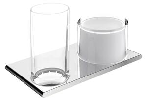 Keuco Edition 400 - Nástěnný dvojitý držák s pohárem a dávkovačem tekutého mýdla 150 ml, chrom 11553019000