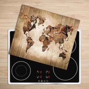 Skleněná krájecí deska Mapa světa dřevo 60x52 cm