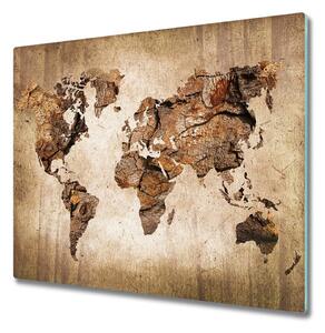 Skleněná krájecí deska Mapa světa dřevo 60x52 cm
