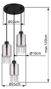 GLOBO 15799-3H BACKEY závěsné svítidlo D250mm 3xE27 matná černá, kouřová