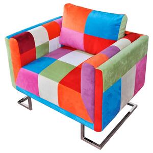 Krychlové křeslo, chromované nohy, patchwork, textilní 240895