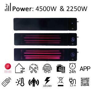 Elektrický infrazářič 4500W/2250W ElectricSun černý, infračervený ohřívač pro vnitřní venkovní, ts dálkovým ovládáním a termostatem, funkce APP Tuya